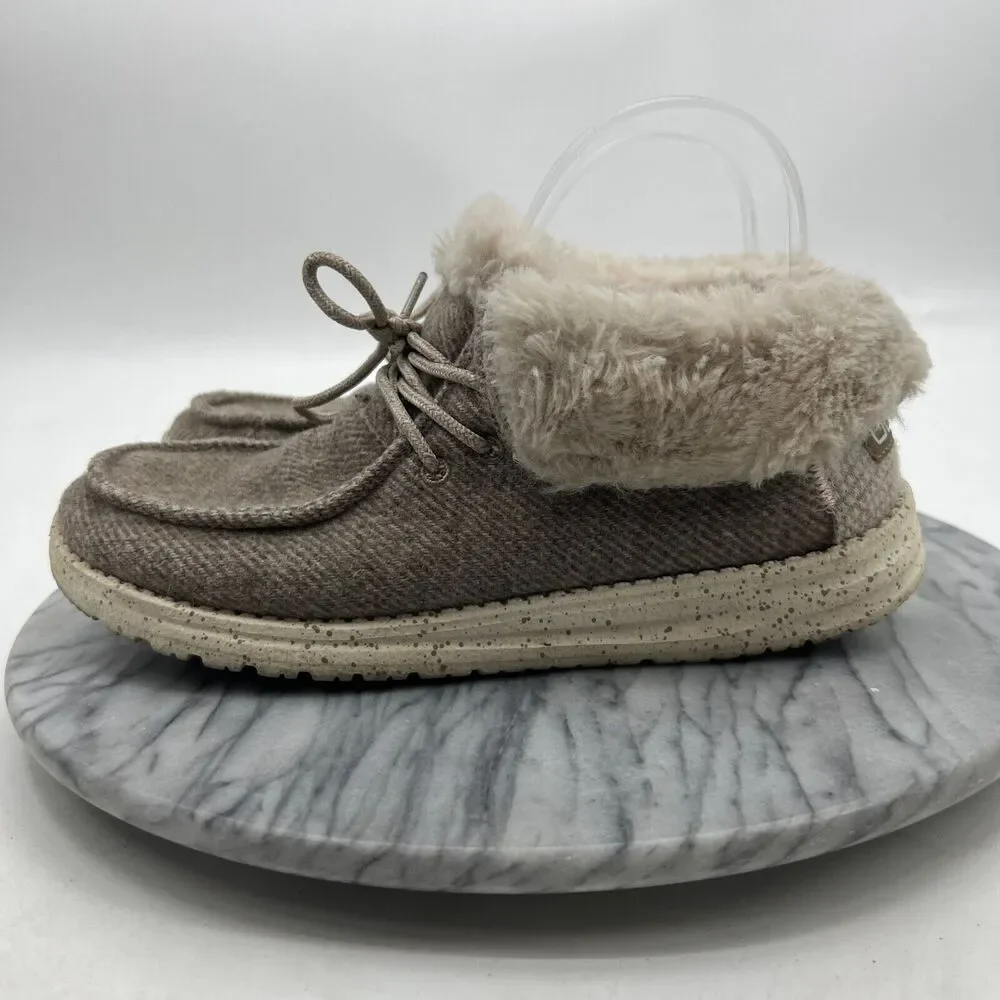 Hey Dude Women 8 Shoe Britt Nut Fur Lined Cozy Winter Bootie Convertible Mid Top